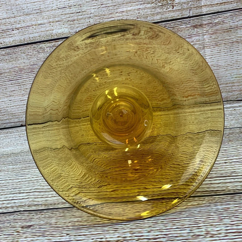 Amber‎ Gold Glass Vase * Candle Holder Footed Pedestal Trumpet Shaped Home Decor